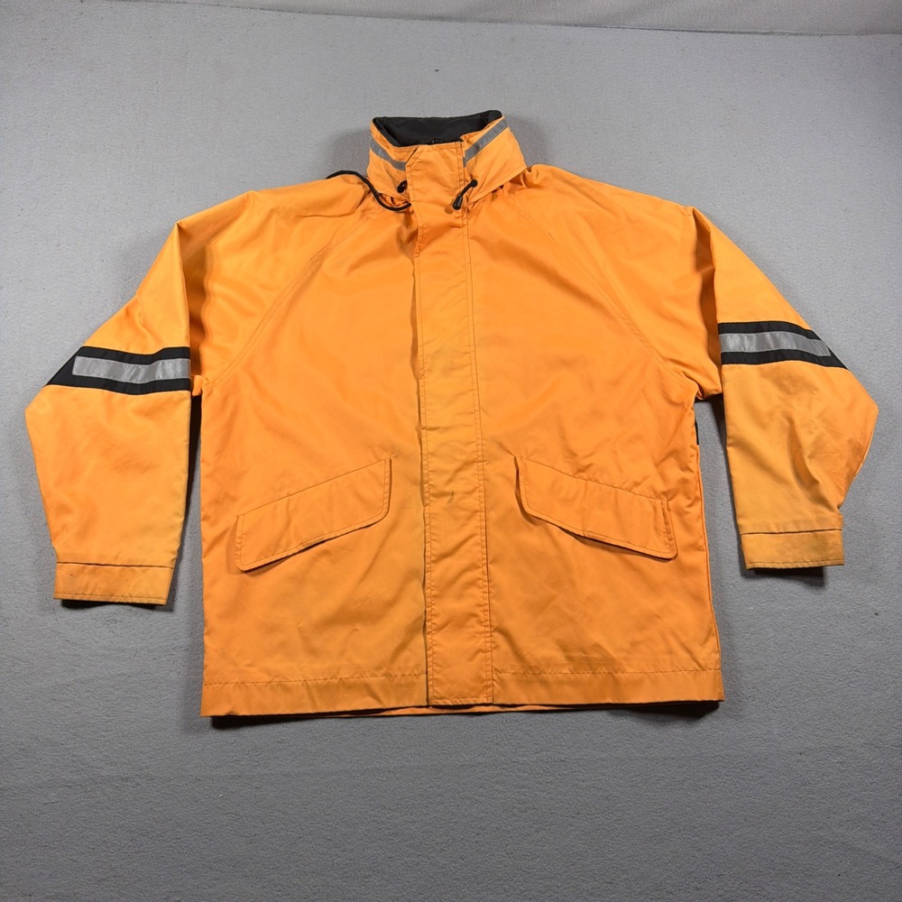 J.Crew Rain Jacket Men Small Hooded Reflective Stripe Orange Windbreaker Oarsman